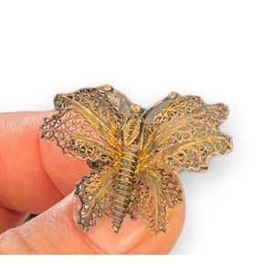 Vintage Stay Faye Cannetille Broach Fillegree Butterfly Designs Deco 1920s Gold